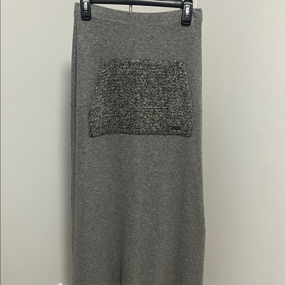 NOR Gray Knit Maxi Skirt with Textured Front Pocket-Size 1 (Small)